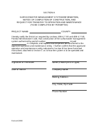 Document preview: Section A Surfacewater Management System Information, Notice of Completion of Construction, and Request for Transfer to Operation and Maintenance - Florida