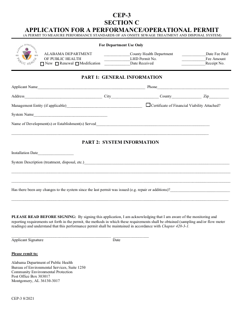 Form CEP-3 Section C Application for a Performance/Operational Permit - Alabama