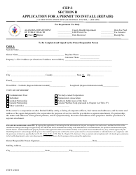 Document preview: Form CEP-3 Section B Application for a Permit to Install (Repair) - Alabama