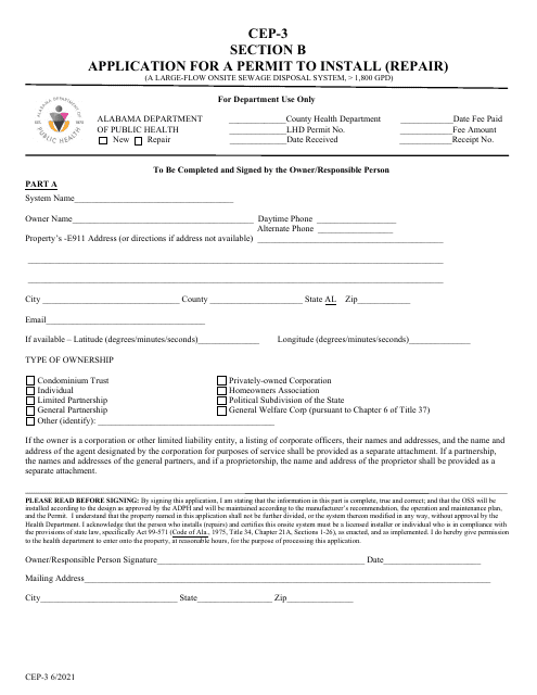 Form CEP-3 Section B Application for a Permit to Install (Repair) - Alabama