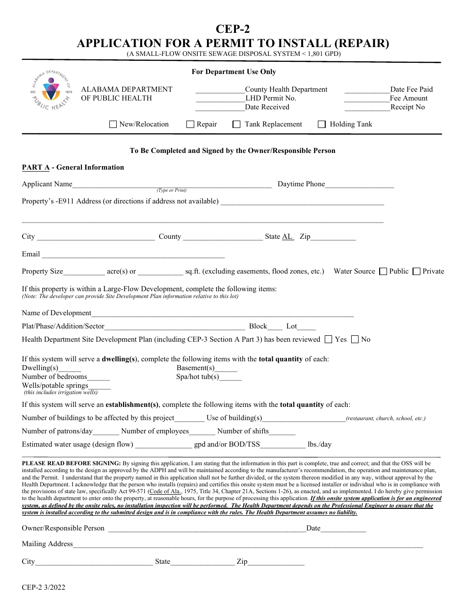Form CEP-2 Application for a Permit to Install (Repair) - Alabama, Page 3