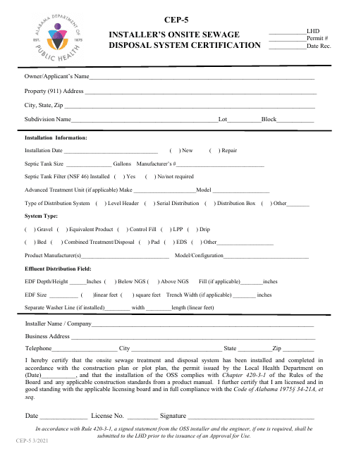 Form CEP-5  Printable Pdf