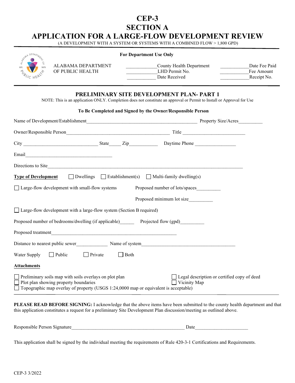 Form CEP-3 Section A Application for a Large-Flow Development Review - Alabama, Page 3