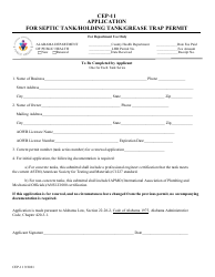 Document preview: Form CEP-11 Application for Septic Tank/Holding Tank/Grease Trap Permit - Alabama