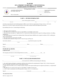Form CEP-5A Waiver of a Permit to Repair a Conventional Onsite Sewage Disposal System - Alabama