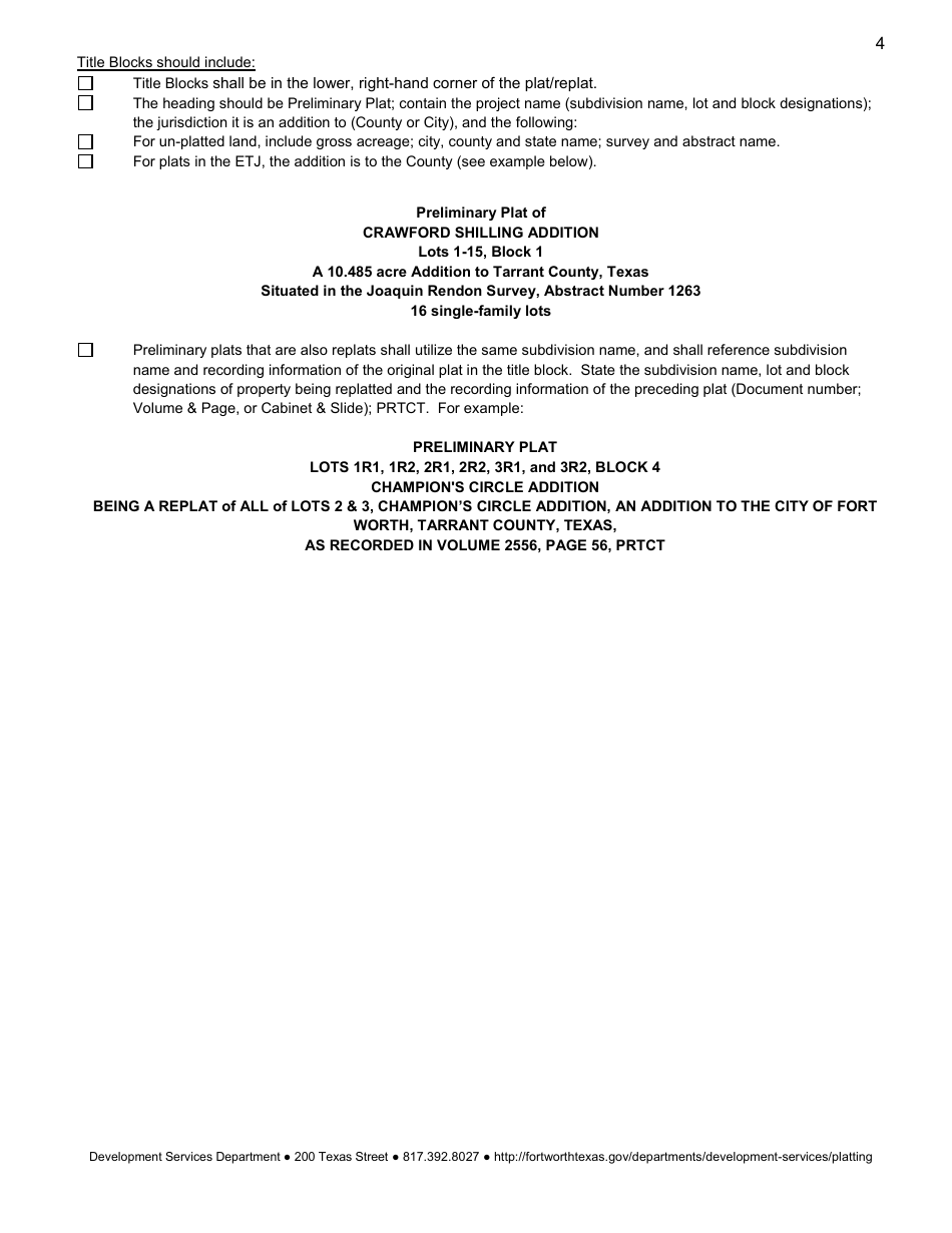 Preliminary Plat Application - City of Fort Worth, Texas, Page 6