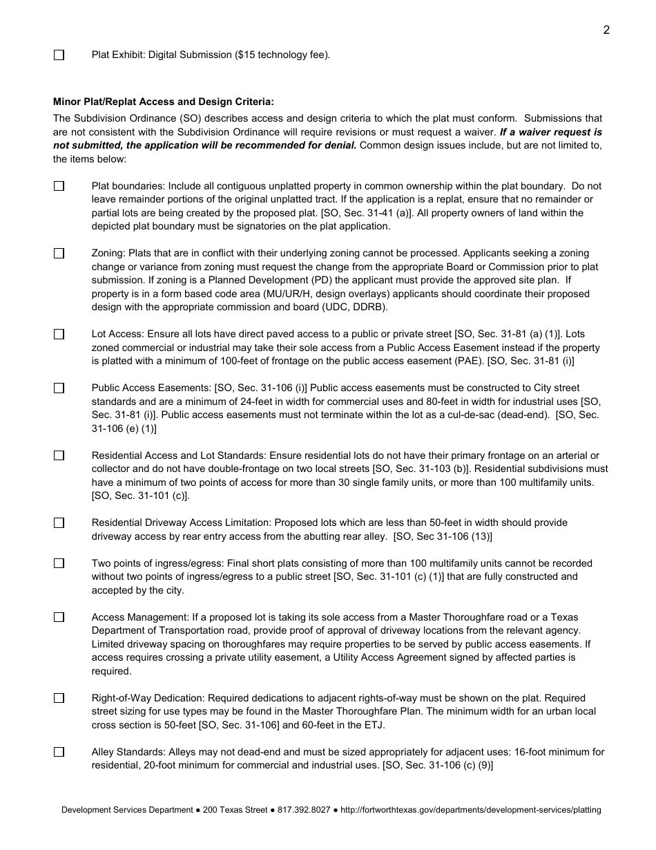 Application for Subdivision Plat Approval - City of Fort Worth, Texas, Page 4