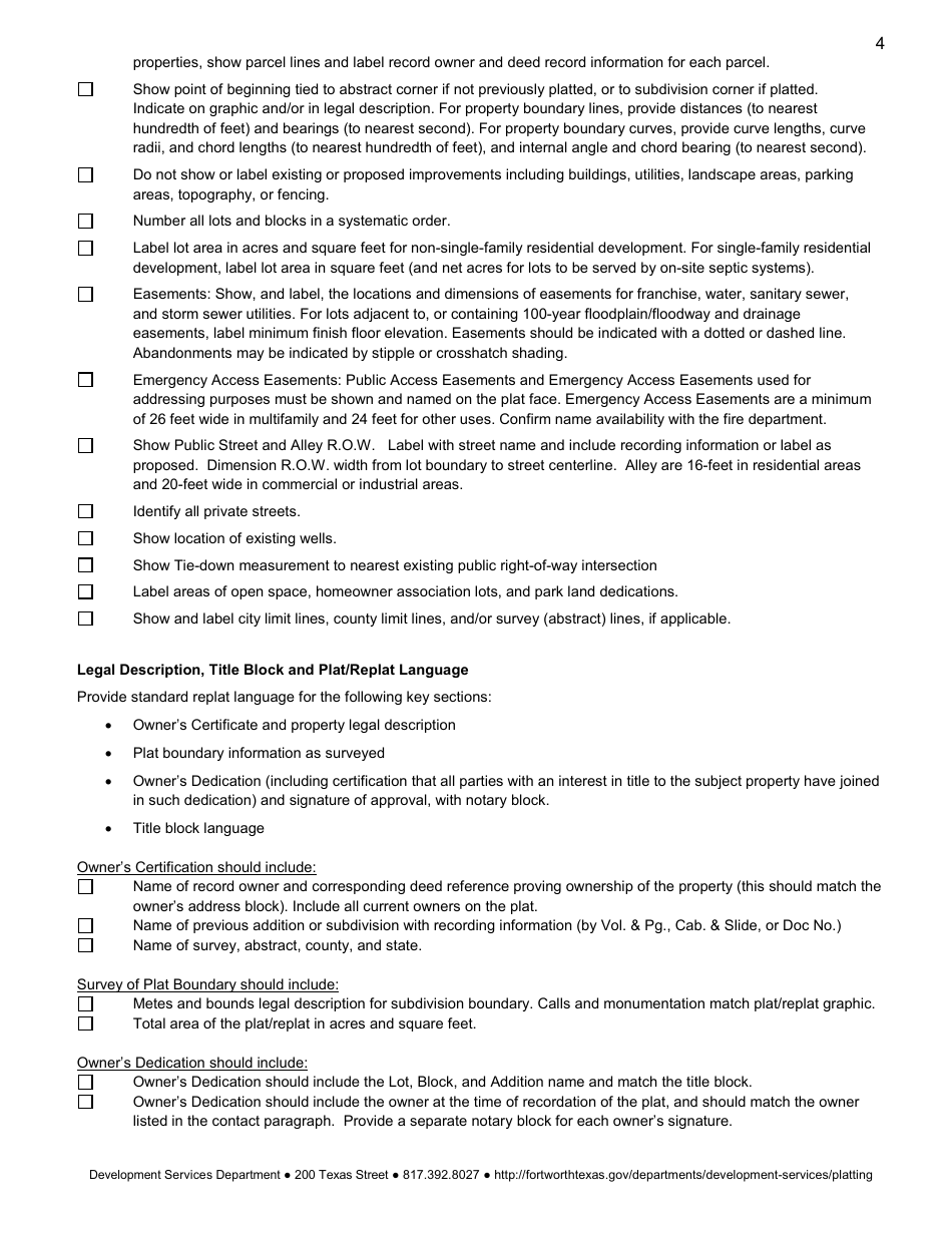 Application for Subdivision Plat Approval - City of Fort Worth, Texas, Page 6