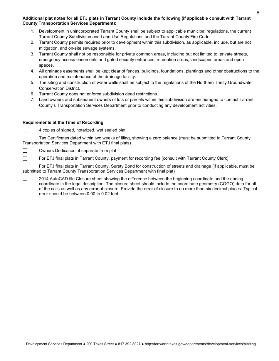 Application for Subdivision Plat Approval - City of Fort Worth, Texas, Page 8