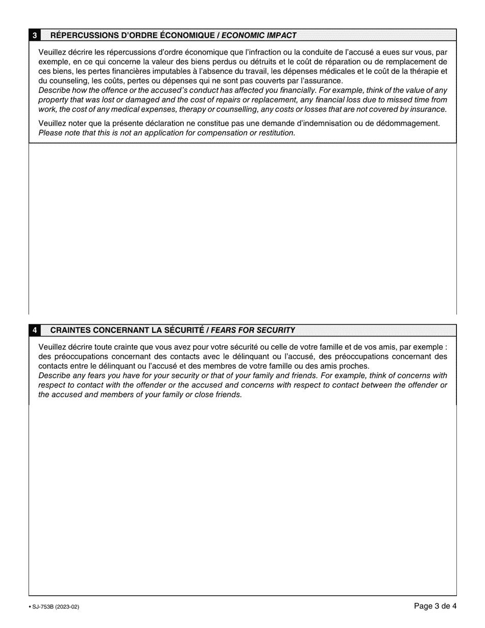 Form SJ-753B Victim Impact Statement - Quebec, Canada (English / French), Page 3