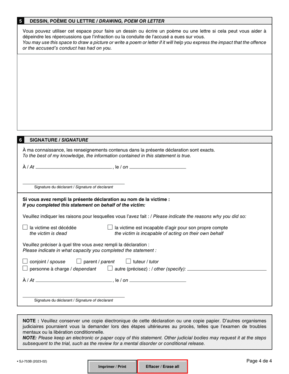 Form SJ-753B Victim Impact Statement - Quebec, Canada (English / French), Page 4