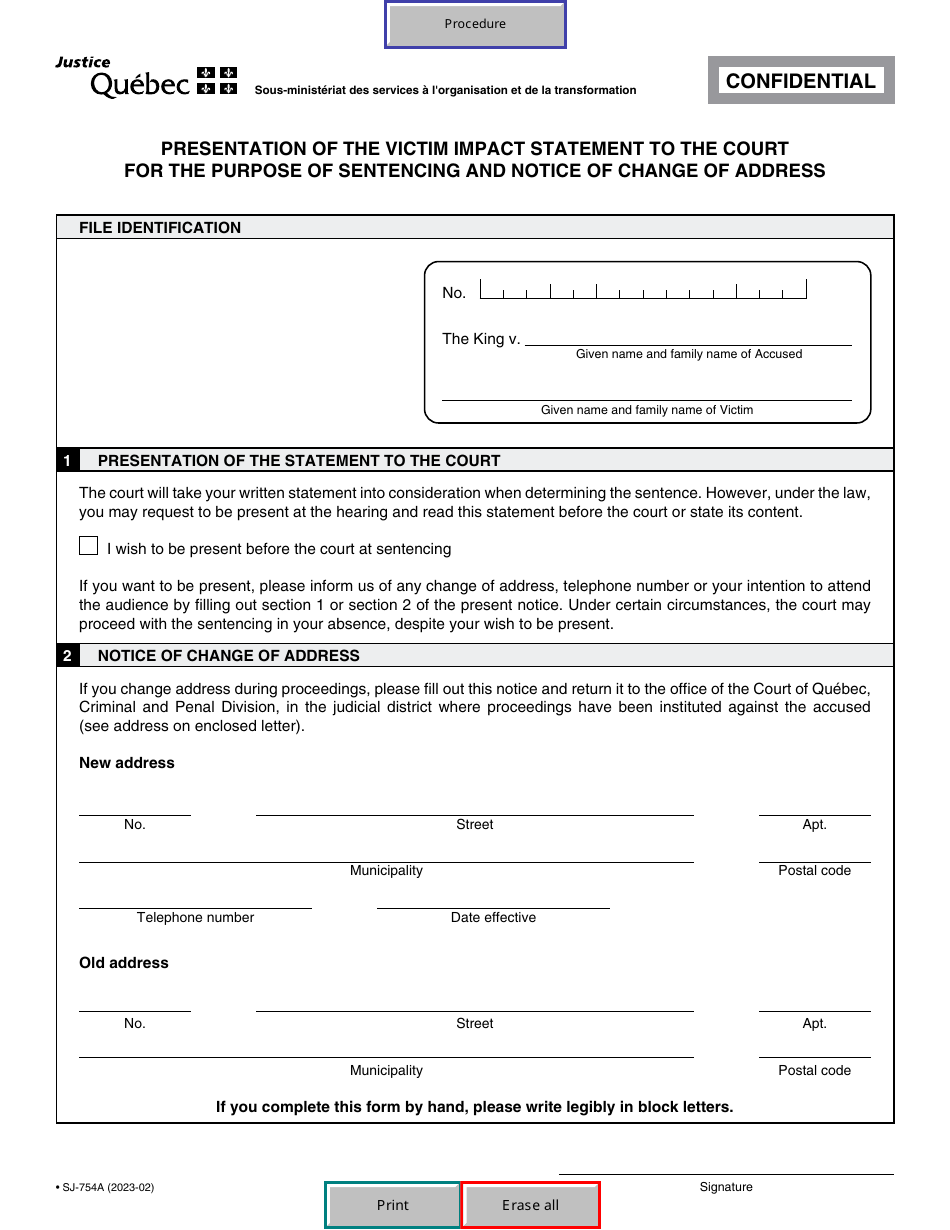 Form SJ754A Download Fillable PDF or Fill Online Presentation of the Victim Impact Statement to
