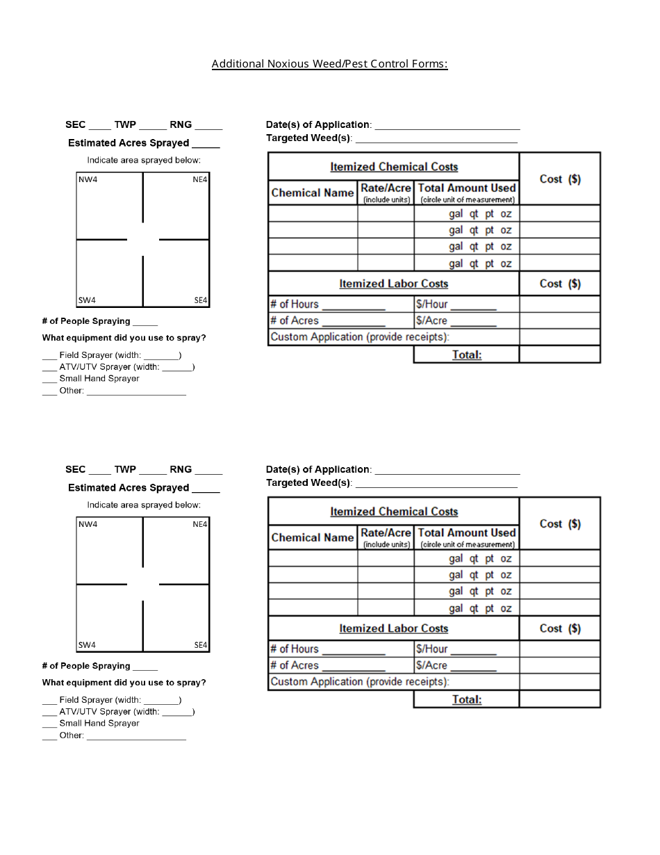 Noxious Weed / Pest Control Cost Share Application - North Dakota, Page 2