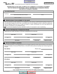 Document preview: Form SJ-1121A Presentation to the Court, on Behalf of a Community, of the Impact Statement for the Purpose of Sentencing; Contact Information of Designated Person; and Notice of Change of Address - Quebec, Canada