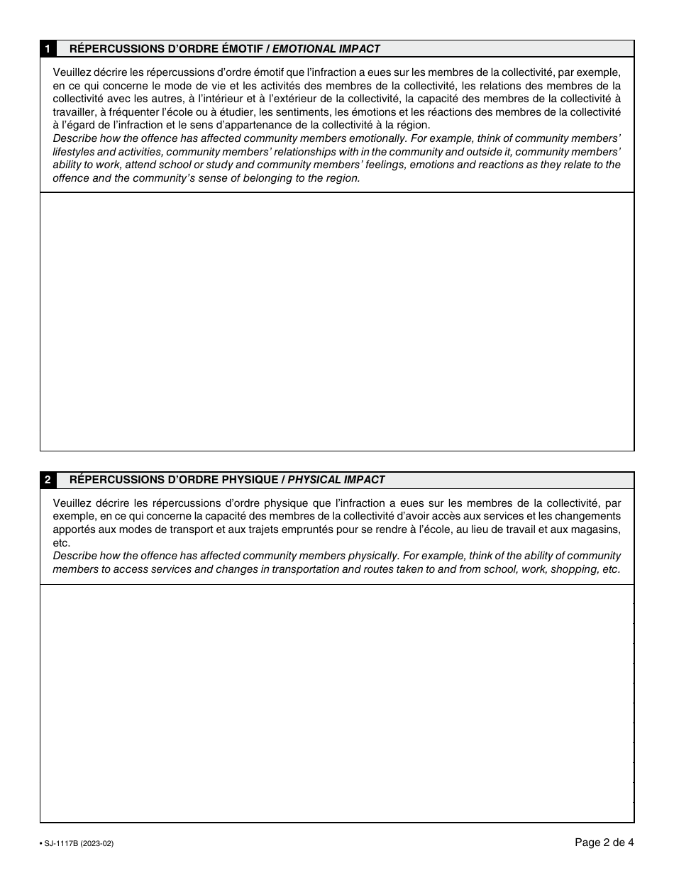 Form SJ-1117B (34.3) Community Impact Statement - Quebec, Canada (English / French), Page 2