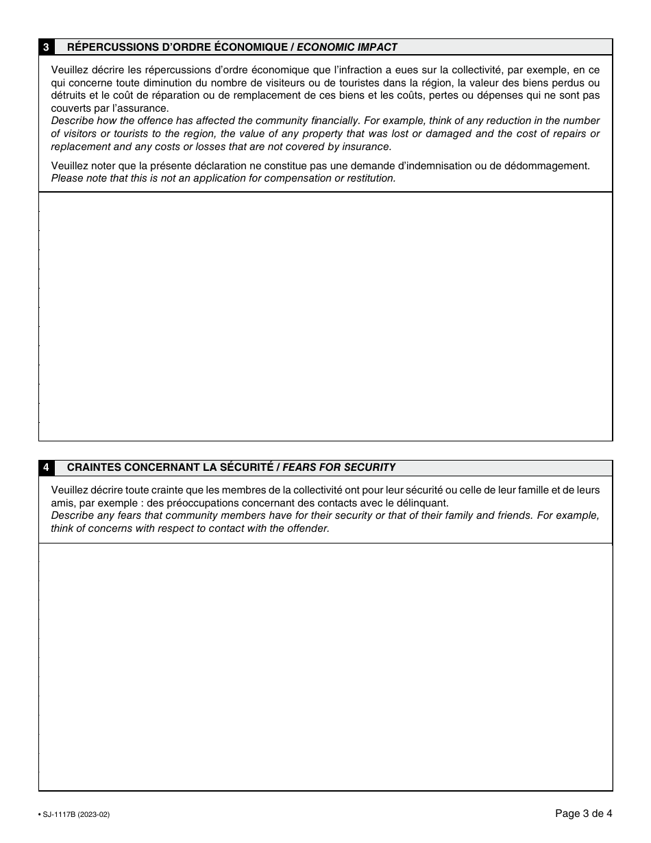 Form SJ-1117B (34.3) Community Impact Statement - Quebec, Canada (English / French), Page 3