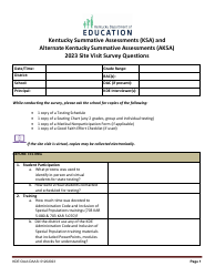 Kentucky Summative Assessments (Ksa) and Alternate Kentucky Summative Assessments(Aksa) Site Visit Survey Questions - Kentucky