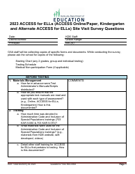 Access for Ells (Access Online/Paper, Kindergarten and Alternate Access for Ells) Site Visit Survey Questions - Kentucky