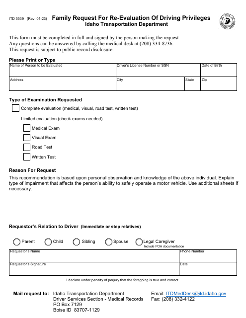 Form ITD5539  Printable Pdf