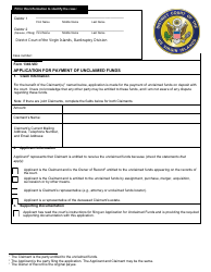 Document preview: Form 1340-VID Application for Payment of Unclaimed Funds - Virgin Islands