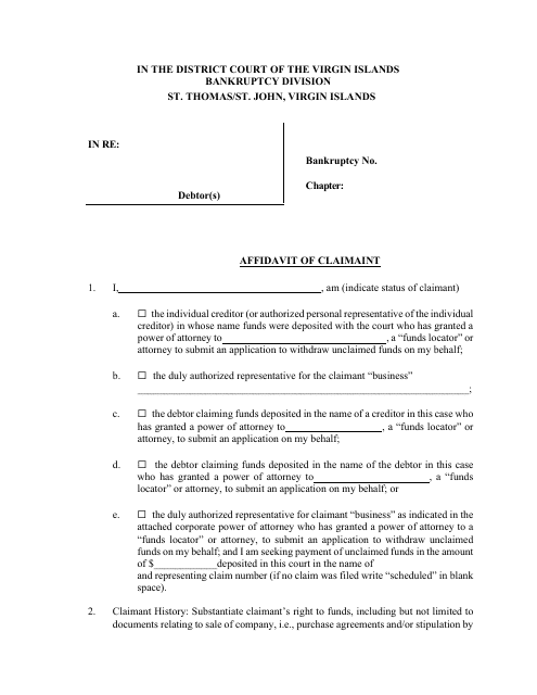 Affidavit of Claimant - Virgin Islands