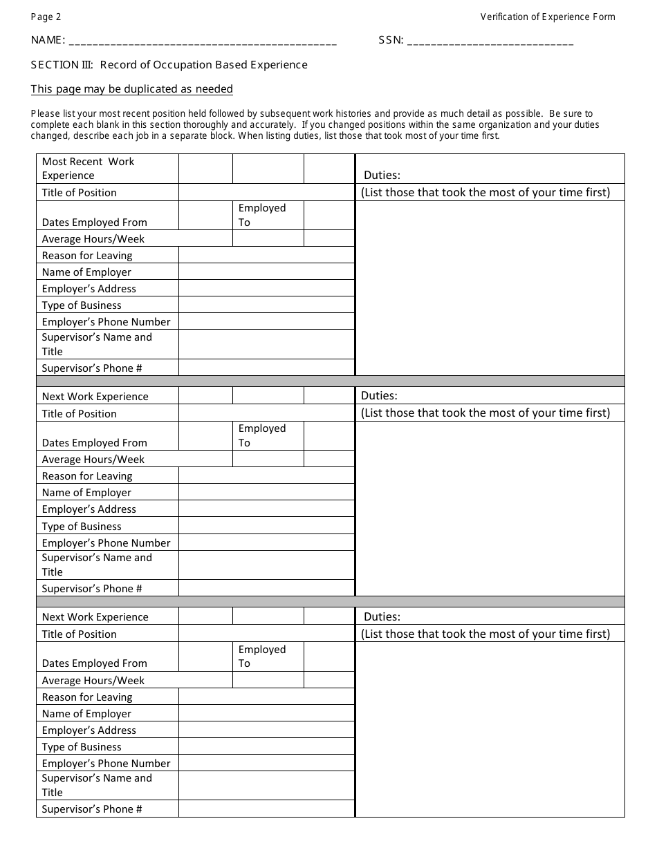 Verification of Work Experience Under Occupation-Based Career and Technical Education Certification - Kentucky, Page 2