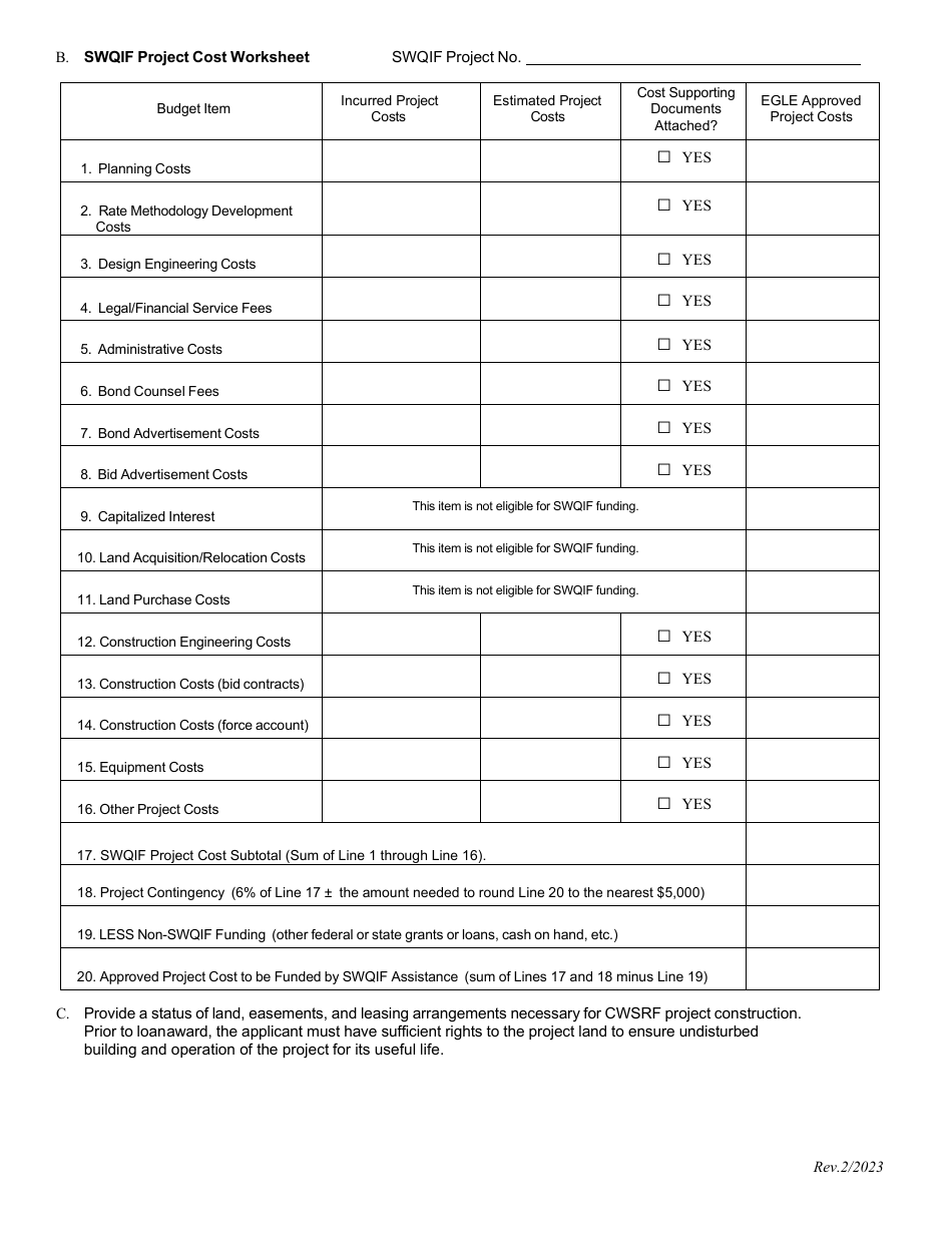 Part II Clean Water State Revolving Funds (Cwsrf  Swqif) Loan Application - Program Information - Michigan, Page 2