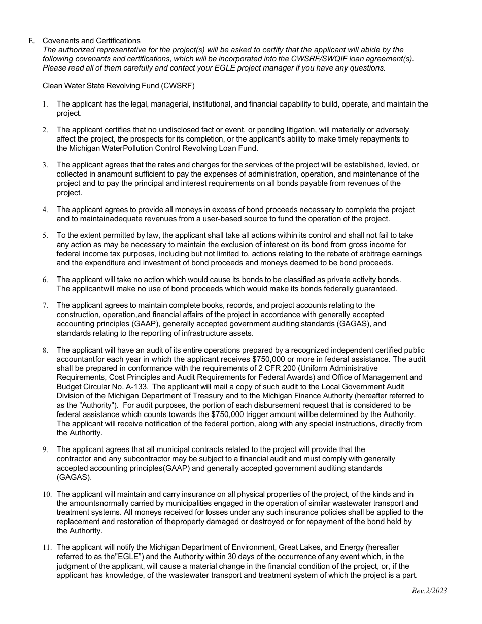 Part II Clean Water State Revolving Funds (Cwsrf  Swqif) Loan Application - Program Information - Michigan, Page 3