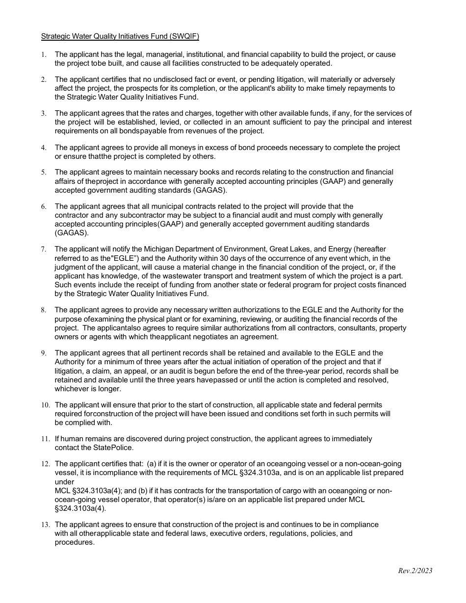 Part II Clean Water State Revolving Funds (Cwsrf  Swqif) Loan Application - Program Information - Michigan, Page 6