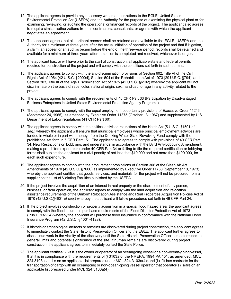 Part II Drinking Water State Revolving Fund (Dwsrf) Loan Application - Program Information - Michigan, Page 3