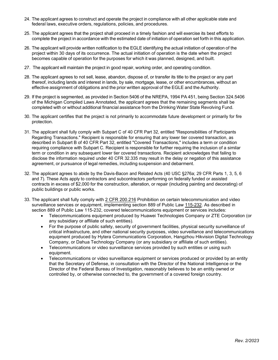 Part II Drinking Water State Revolving Fund (Dwsrf) Loan Application - Program Information - Michigan, Page 4