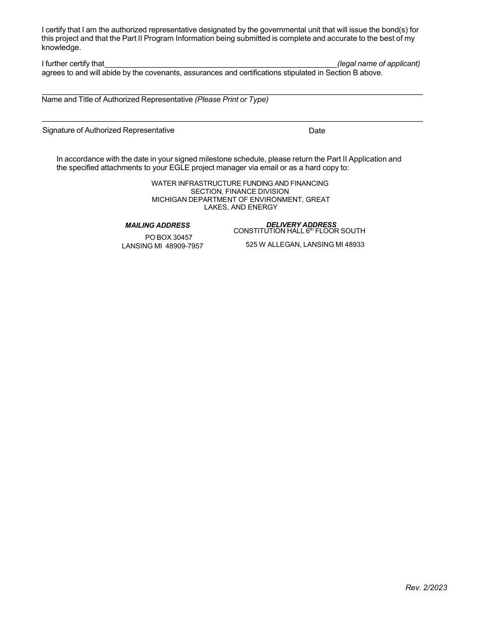 Part II Drinking Water State Revolving Fund (Dwsrf) Loan Application - Program Information - Michigan, Page 5