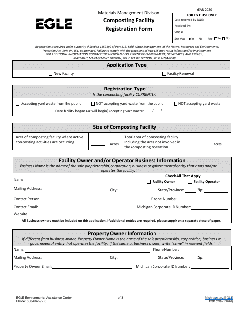 Form EQP5229 Composting Facility Registration Form - Michigan