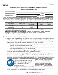 Document preview: Form A (EQP5942A) Consumer Notice of Lead and Copper Results in Drinking Water Site With a Lead Service Line - Michigan
