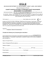 Document preview: Form EQP5530 County's Notice of Intent to Prepare County Solid Waste Management Plan Update - Michigan