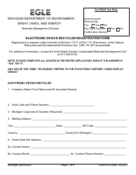 Form EQP5234 Electronic Device Recycler Registration Form - Michigan