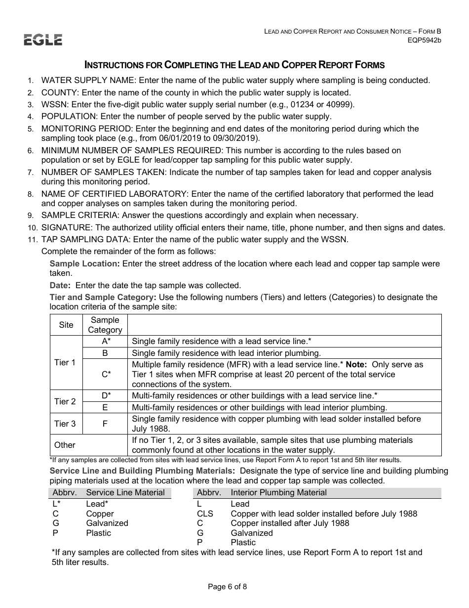 Form B (EQP5942B) Lead and Copper Report and Consumer Notice for Community Water Supply - Supplies Without Lead Service Lines - Michigan, Page 6