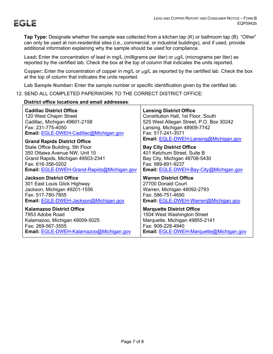 Form B (EQP5942B) Lead and Copper Report and Consumer Notice for Community Water Supply - Supplies Without Lead Service Lines - Michigan, Page 7