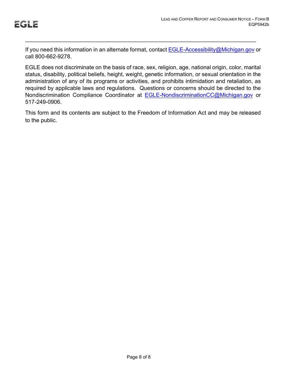 Form B (EQP5942B) Lead and Copper Report and Consumer Notice for Community Water Supply - Supplies Without Lead Service Lines - Michigan, Page 8