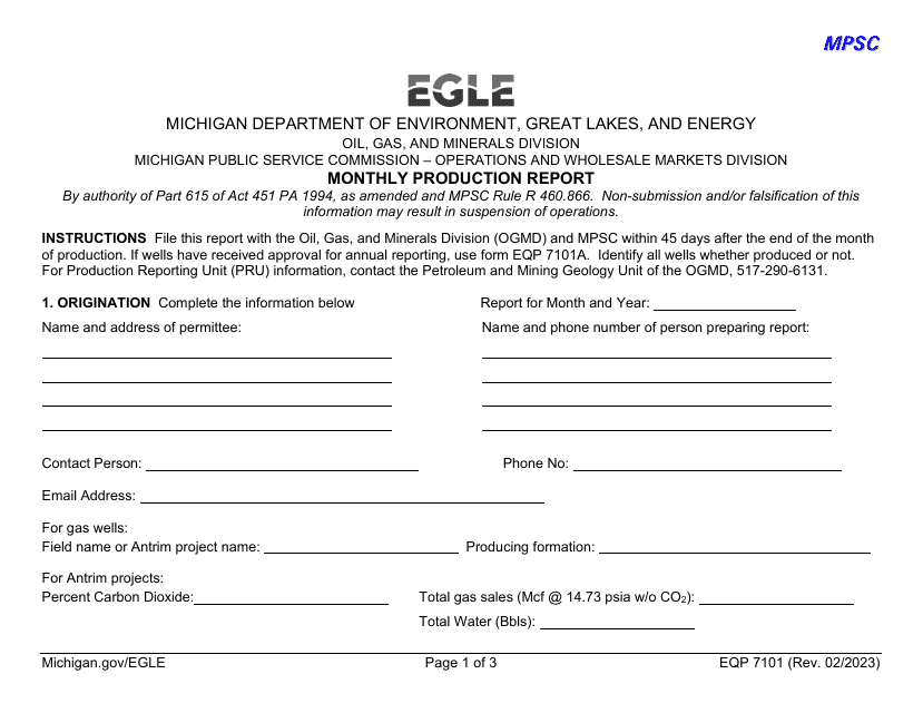 Form EQP7101  Printable Pdf