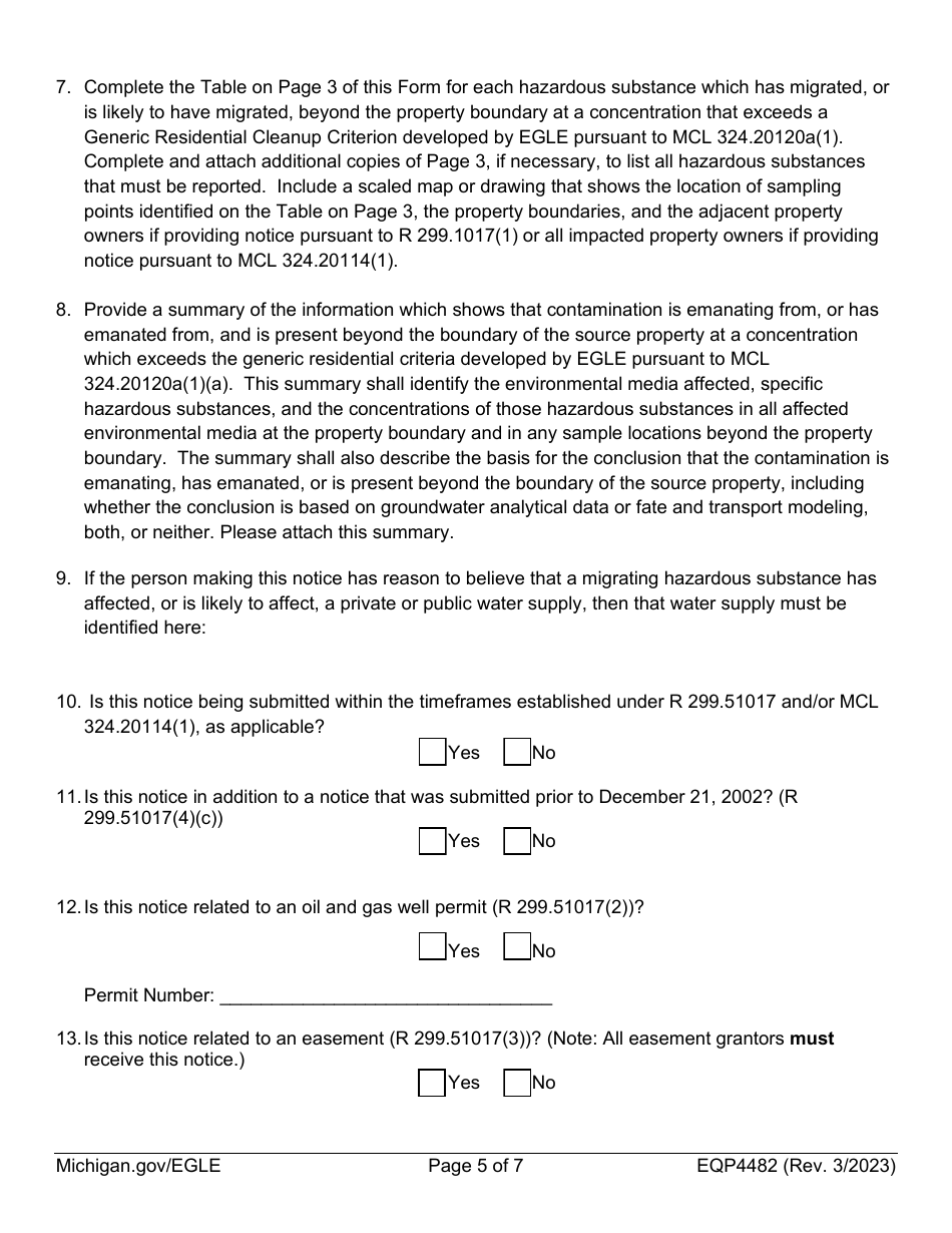 Form EQP4482 Notice of Migration of Contamination - Michigan, Page 5