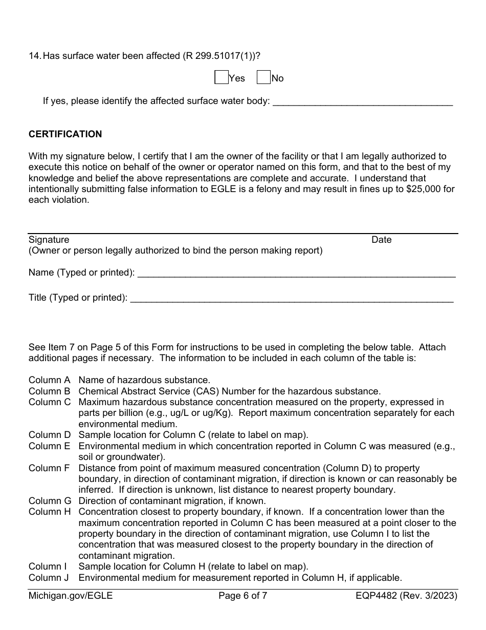 Form EQP4482 Notice of Migration of Contamination - Michigan, Page 6