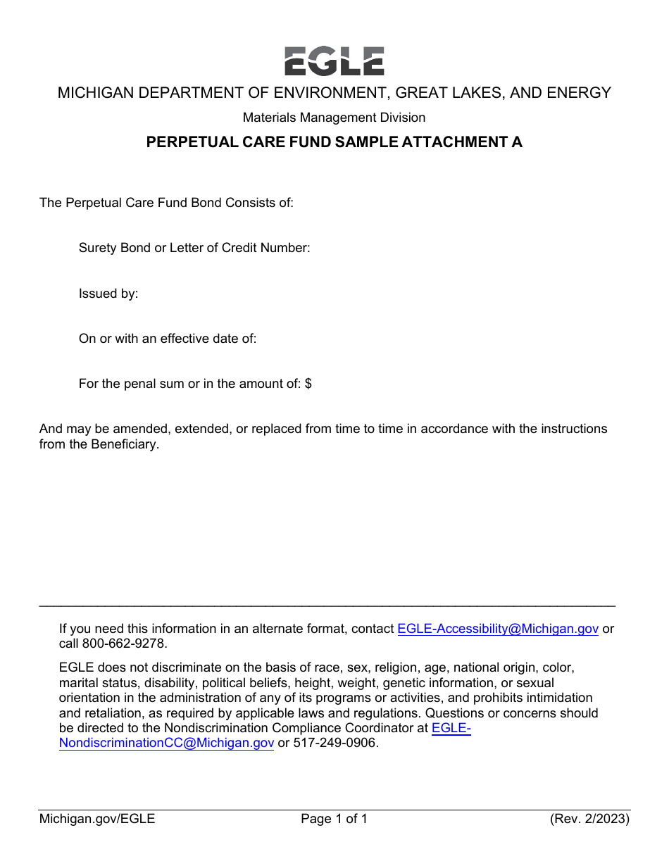 Attachment A Perpetual Care Fund Sample - Michigan, Page 1