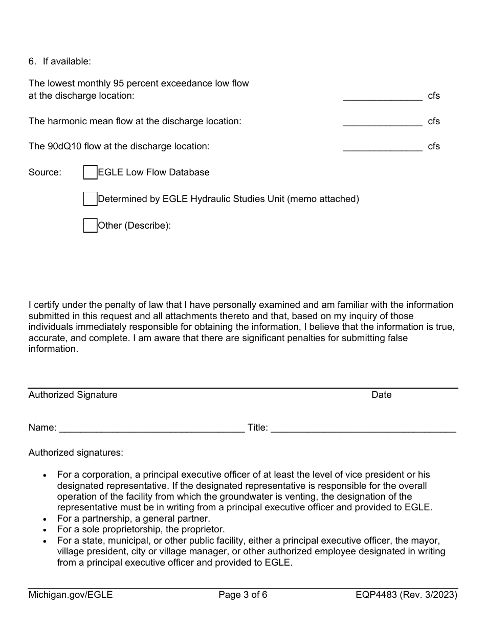 Form EQP4483 Request for Mixing Zone-Based Gsi Criteria - Michigan, Page 3