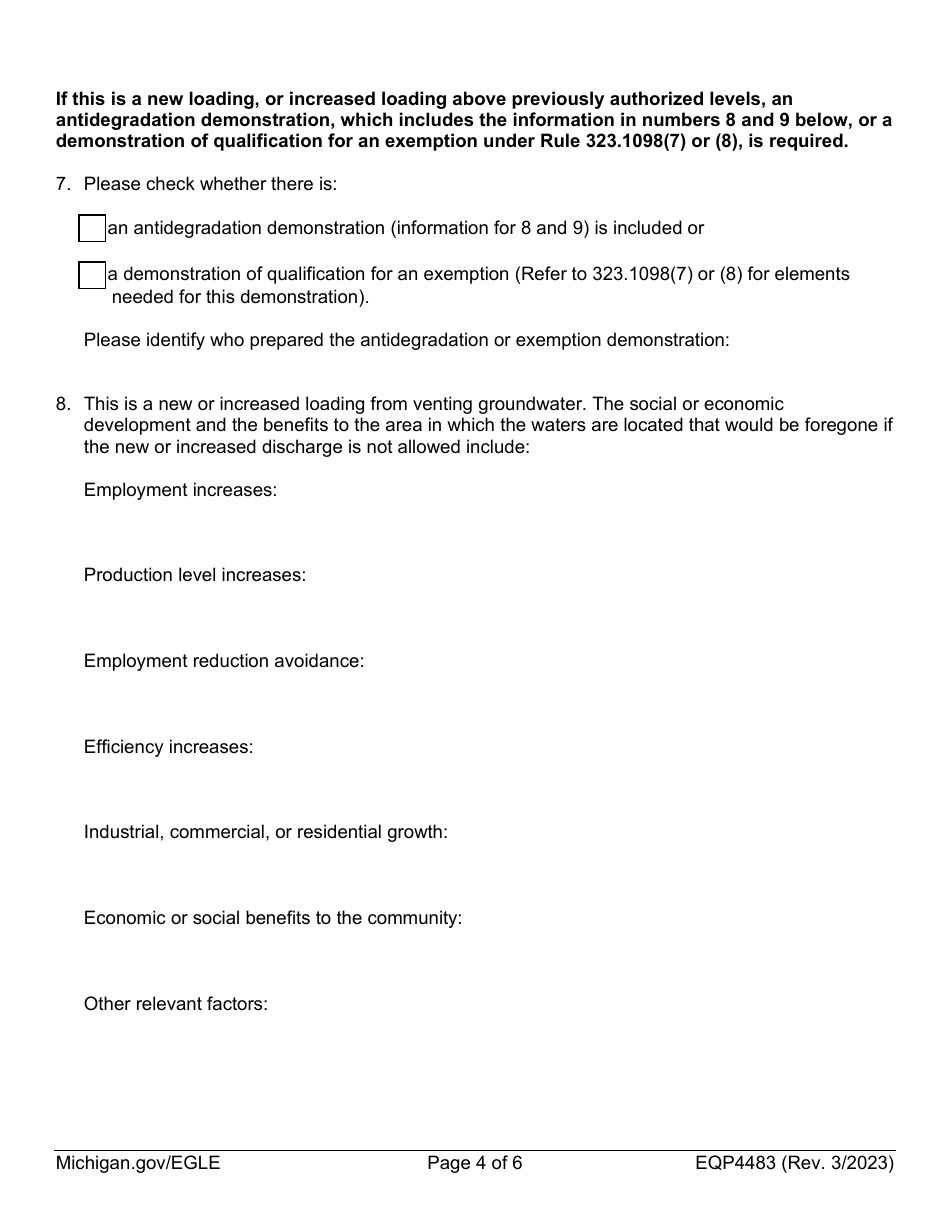 Form EQP4483 Request for Mixing Zone-Based Gsi Criteria - Michigan, Page 4