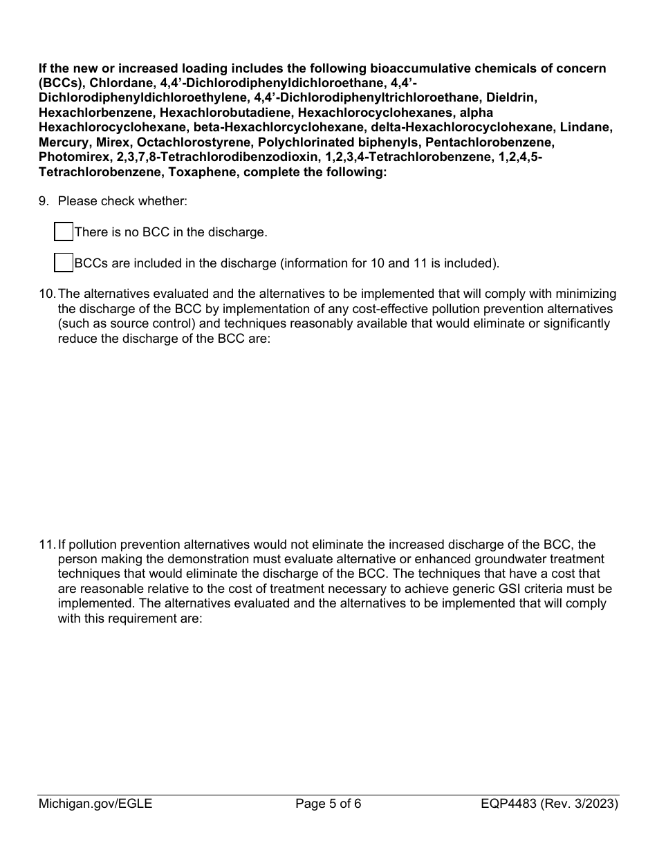 Form EQP4483 Request for Mixing Zone-Based Gsi Criteria - Michigan, Page 5