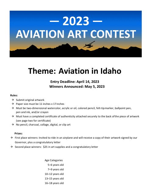 Art Contest Announcement, Entry Form & Certificate of Authenticity - Idaho, 2023