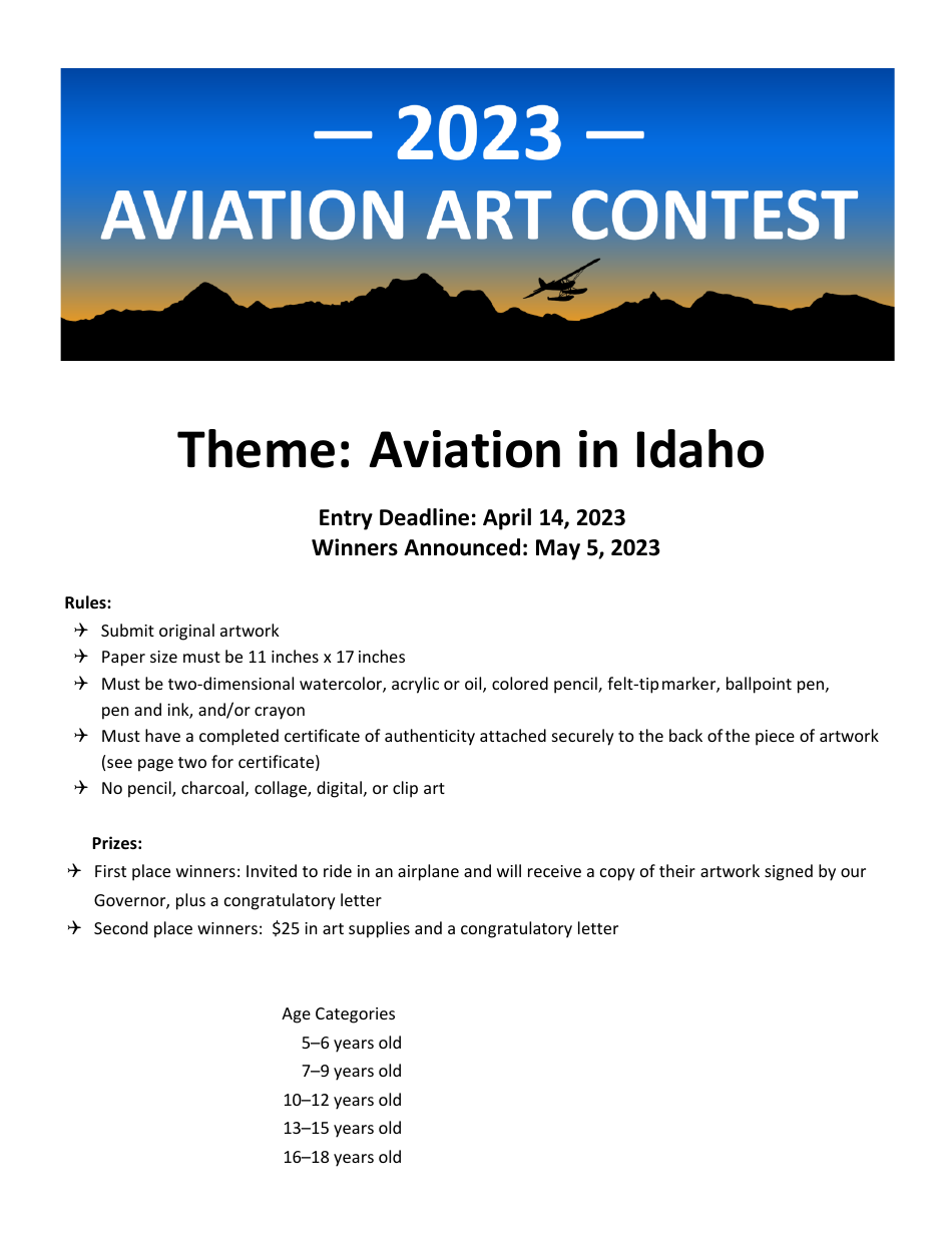 Art Contest Announcement, Entry Form  Certificate of Authenticity - Idaho, Page 1
