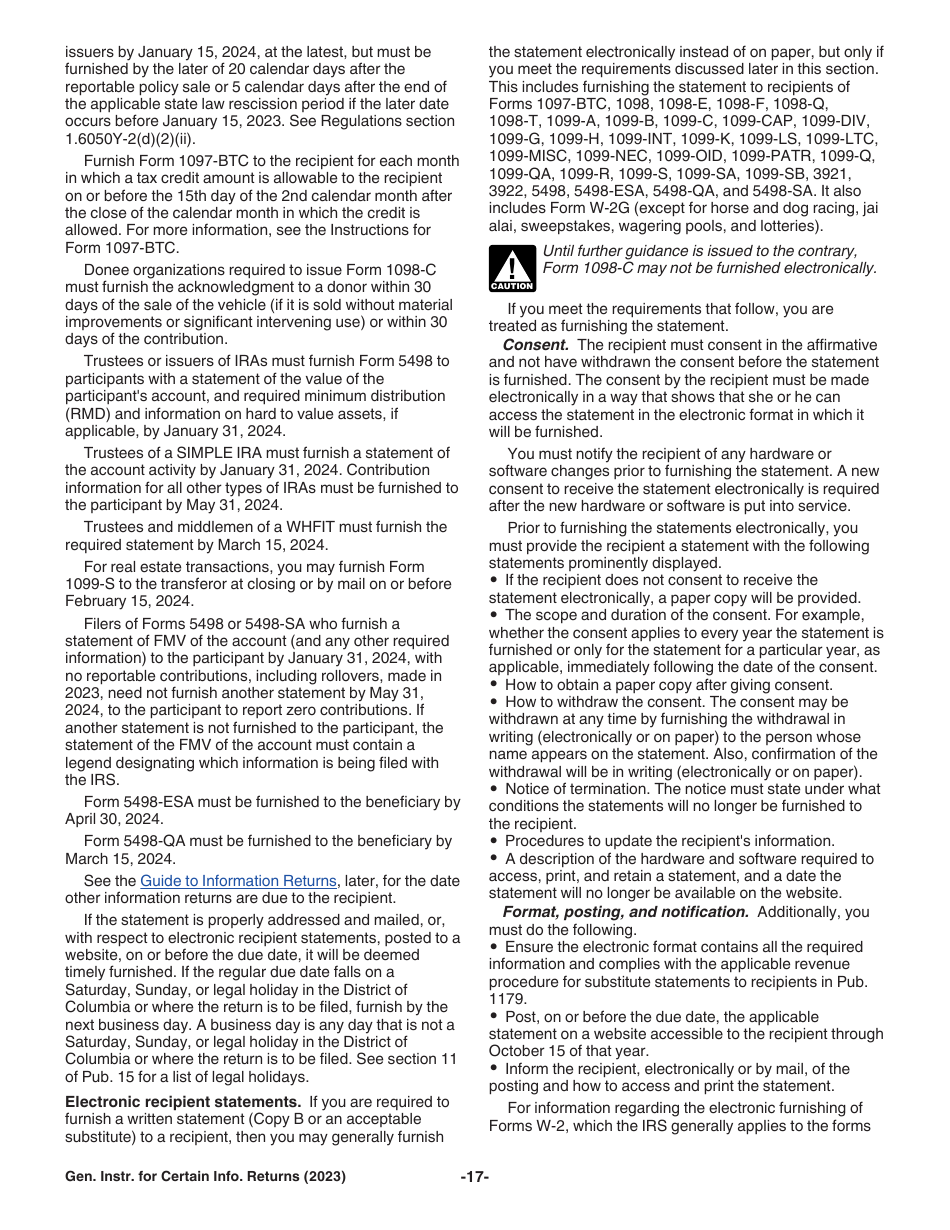 Instructions for IRS Form 1096, 1097, 1098, 1099, 3921, 3922, 5498, W-2G, Page 17