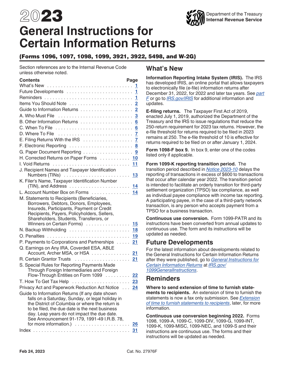 Instructions for IRS Form 1096, 1097, 1098, 1099, 3921, 3922, 5498, W-2G, Page 1